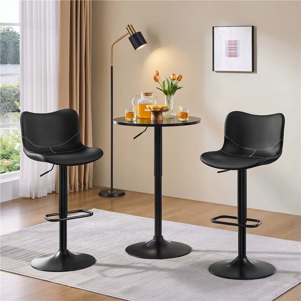 image 1 of Yaheetech 2pcs Height Adjustable PU Leather Bar Stools with Backrest and Footrest | Black | One Size