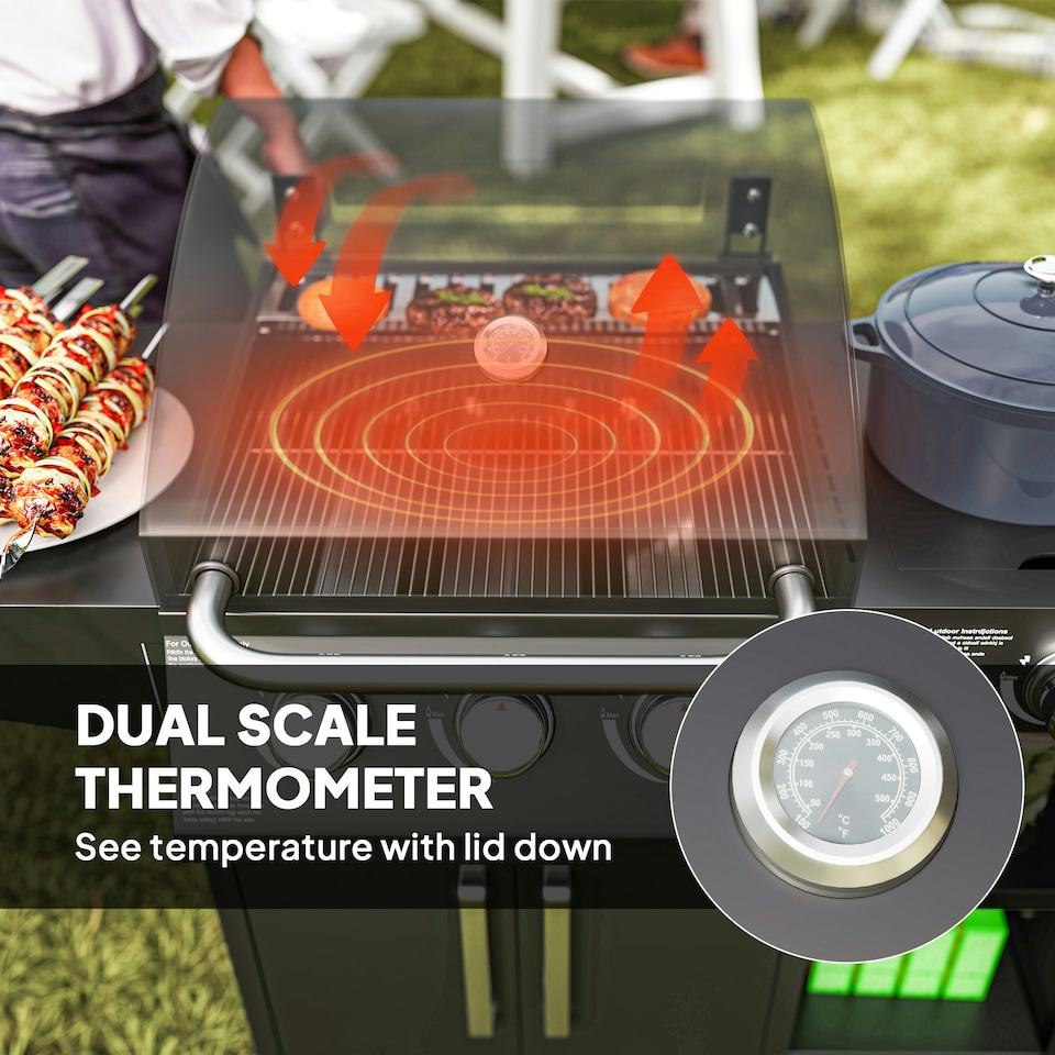 image 1 of Outsunny 9.5 kW Gas Barbecue with 3+1 Burner, Storage Cabinet and Shelves
