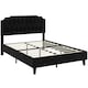 image 2 of Yaheetech 135 cm W x 190 cm L Upholstered Bed Frame with Button-Tufted Headboard Black