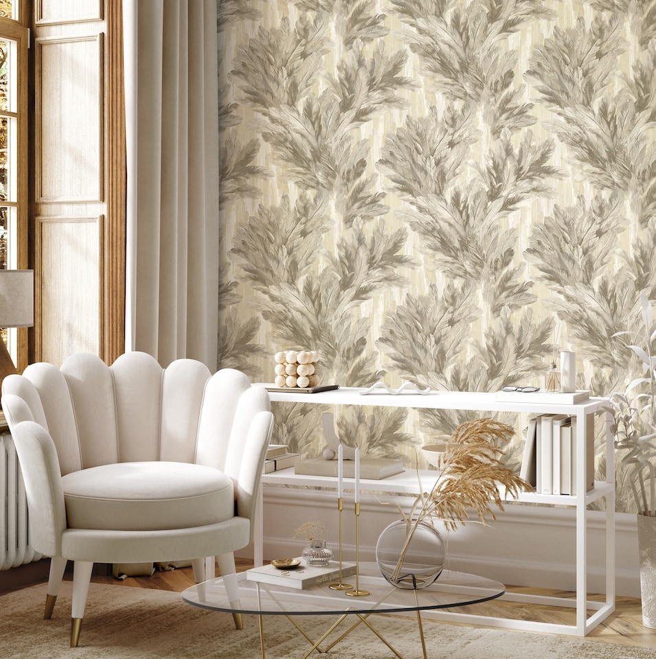 image 1 of Vymura M95694 Gianni Feather Wallpaper, Natural Beige