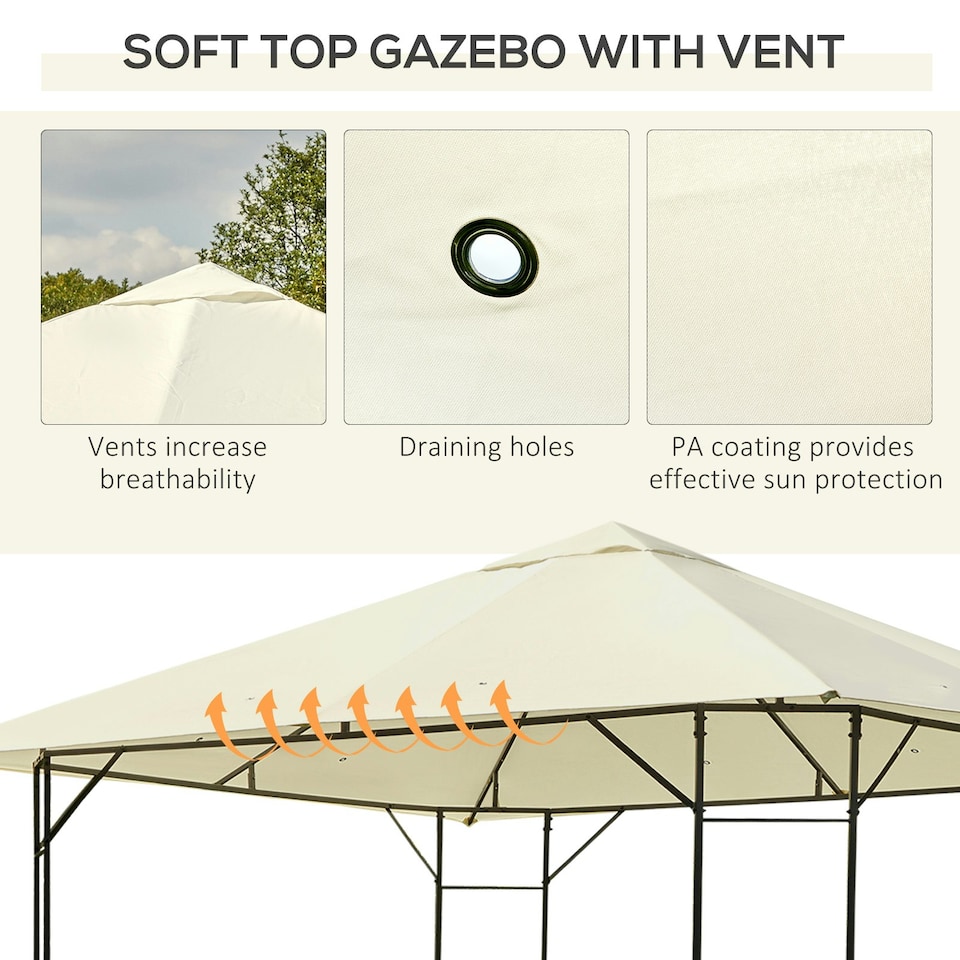 image 1 of Outsunny Garden Gazebo Awning Tent Marquee Water Resistant Steel Cream 3mx3m