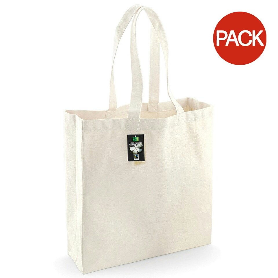Westford Mill Cotton Classic Shopper Bag (21 Litres) (Pack of 2) - Natural - One Size Cream
