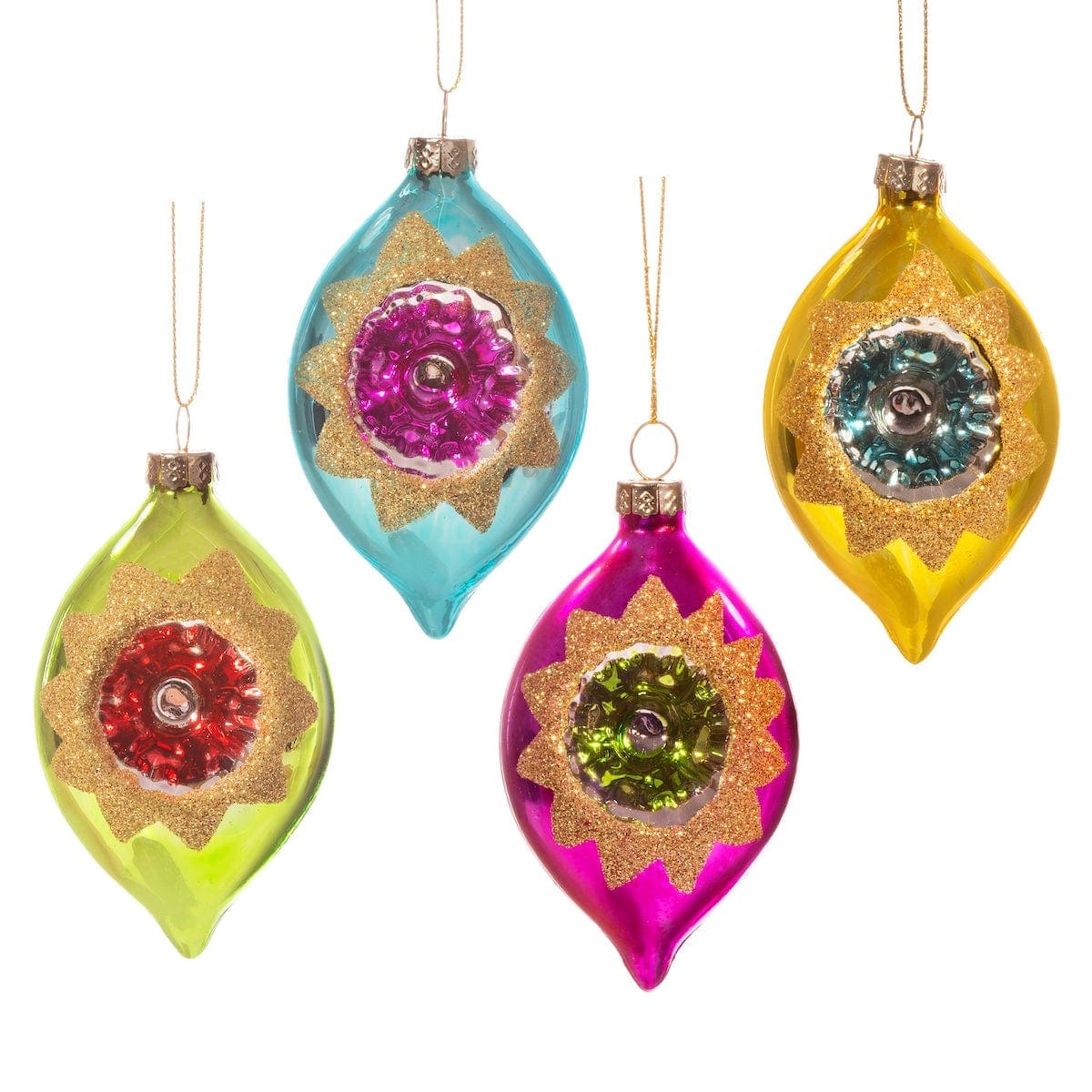 Sass & Belle Set of Four Vintage Inspired Teardrop Glass Christmas Baubles in Metallics | Size: 4 Pack