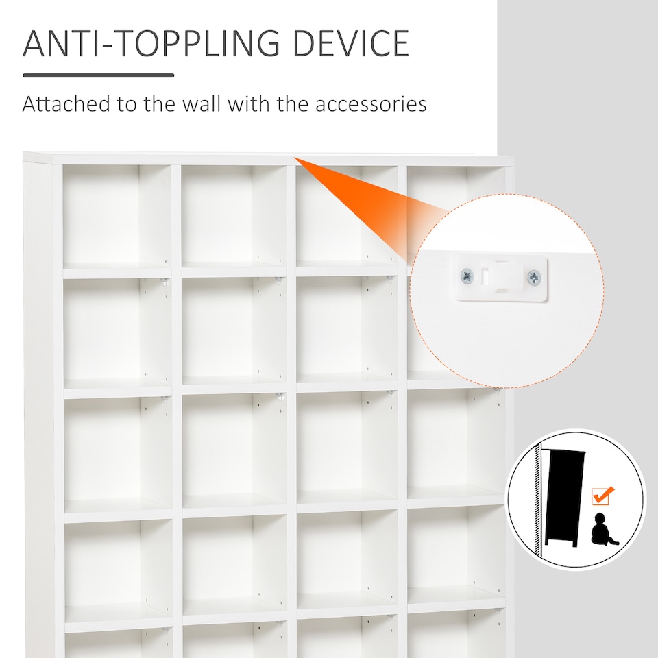 image 1 of HOMCOM 456 CD  336 DVD Storage Unit, Media Storage Shelf, Wooden Display Unit with Adjustable Shelves, 89 x 130.5 cm, White