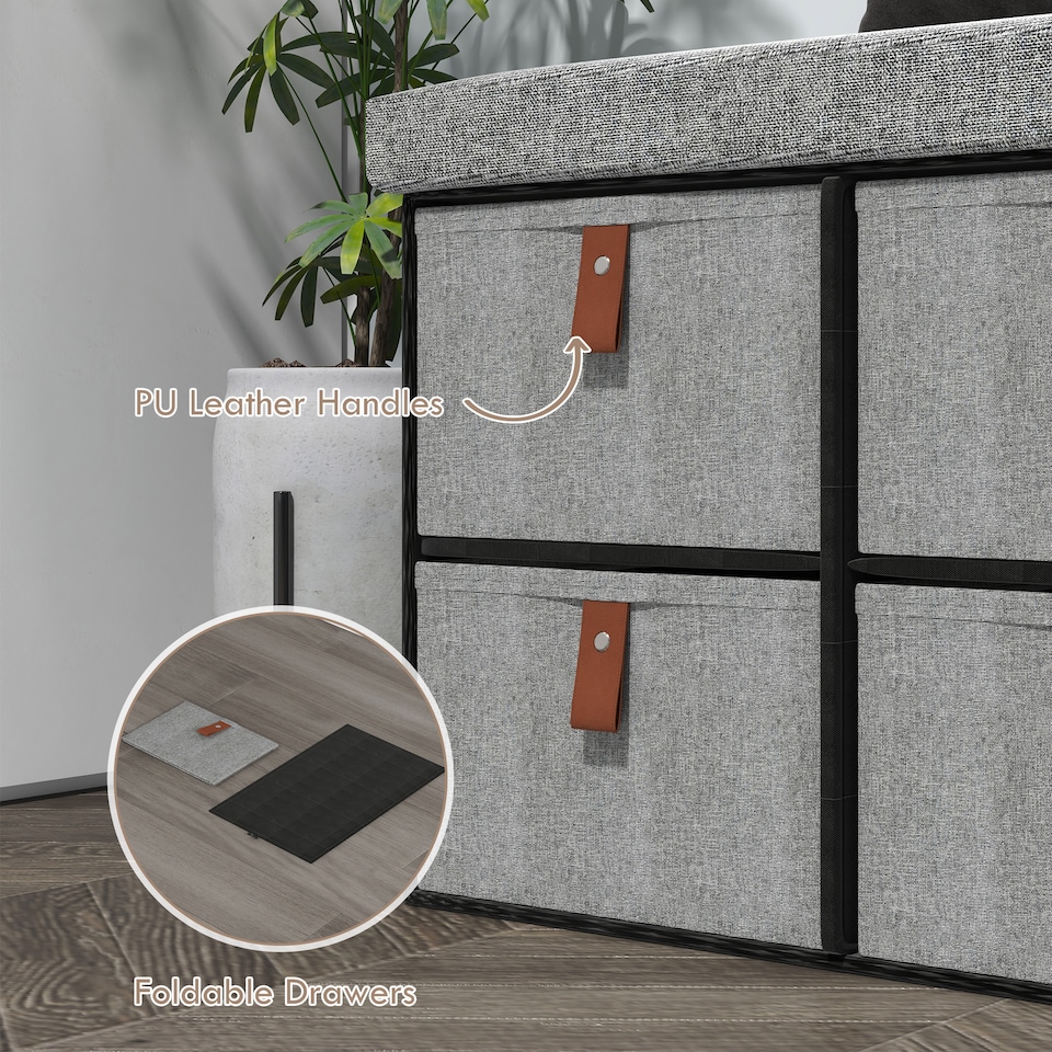 image 1 of HOMCOM Shoe Bench with Seat, Shoe Storage Bench with Cushion and 6 Fabric Drawers for Entryway, Hallway, Living Room, Bedroom, Light Grey | Grey | Light Grey