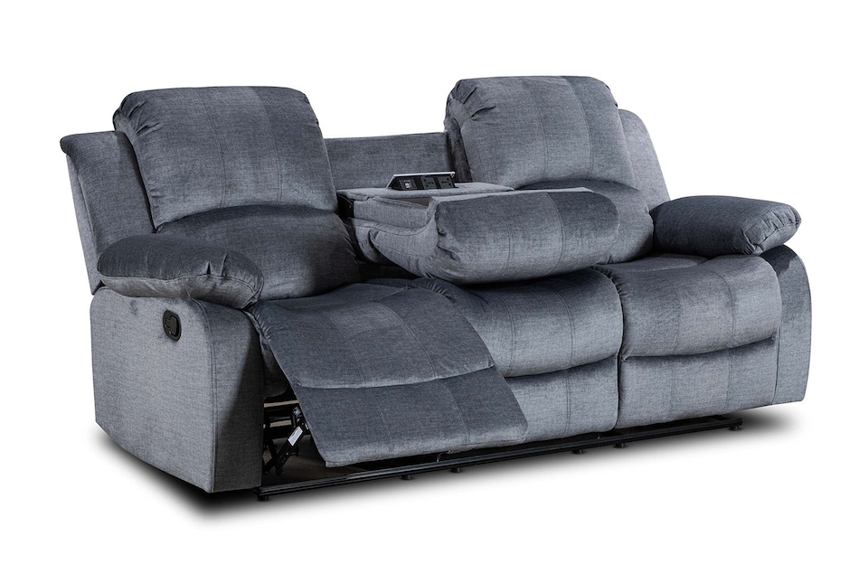 image 1 of Chenille Fabric Grey 3 Seater Manual Recliner Sofa VALENCIA
