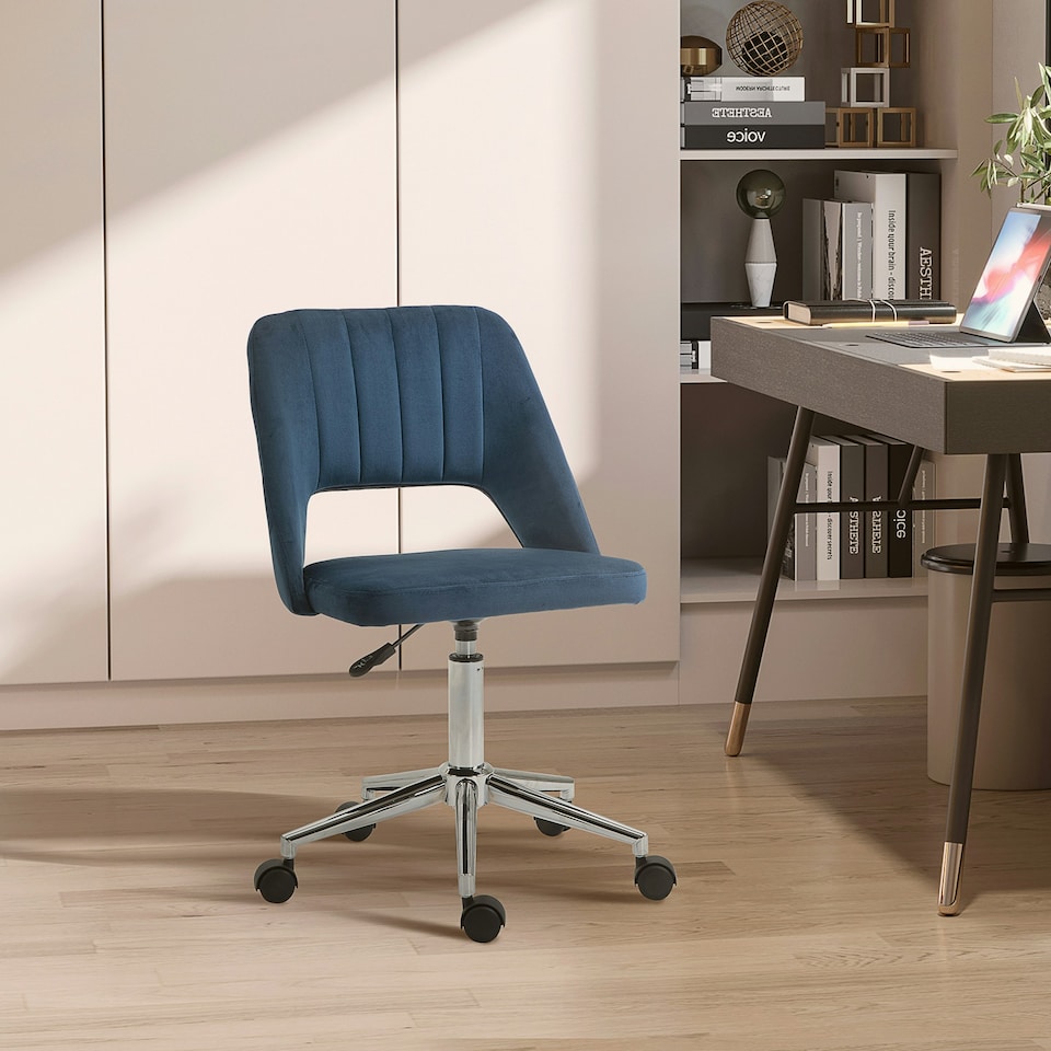 image 1 of Vinsetto Mid-Back Swivel Home Office Chair Scallop Computer Chair Dark Blue