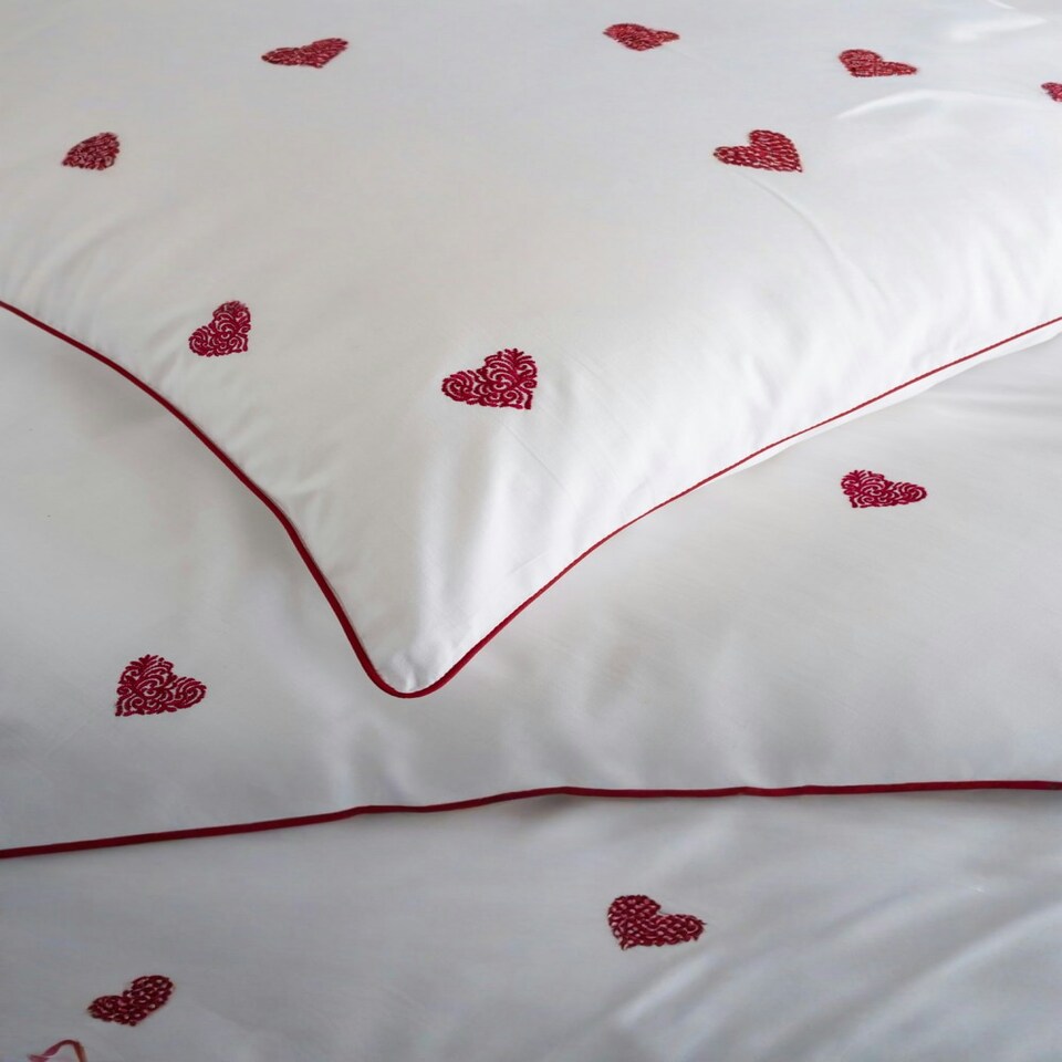 image 1 of Filigree Hearts Duvet Cover Set – White & Red Cotton with Elegant Embroidery | White | Super King