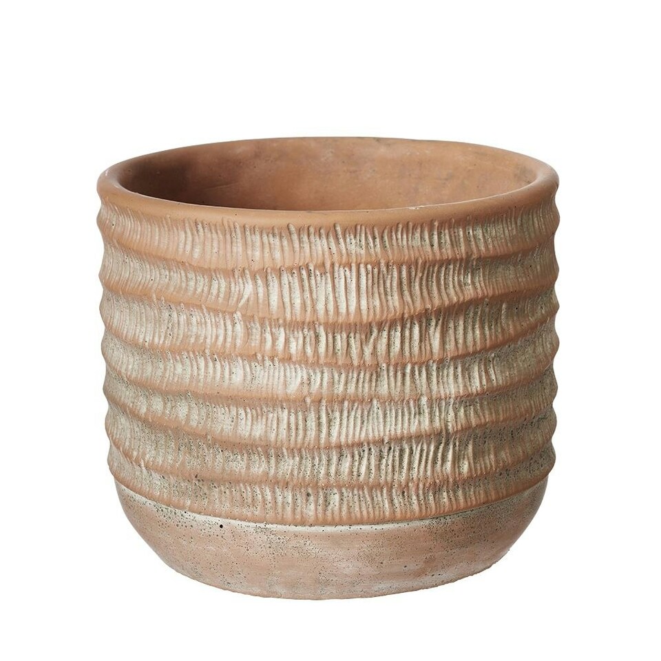 image 1 of Ceramic Rustic, Sculpted Texture Plant Pot - H14.5cm