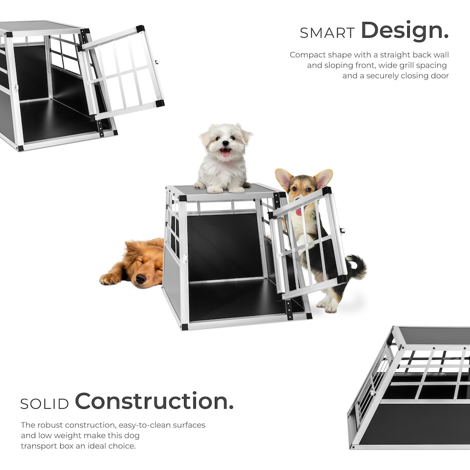 image 1 of Aluminium Pet Car Crate Travel Cage Dog Puppy Cat Transport Kennel 2 sizes - 69x54x50cm
