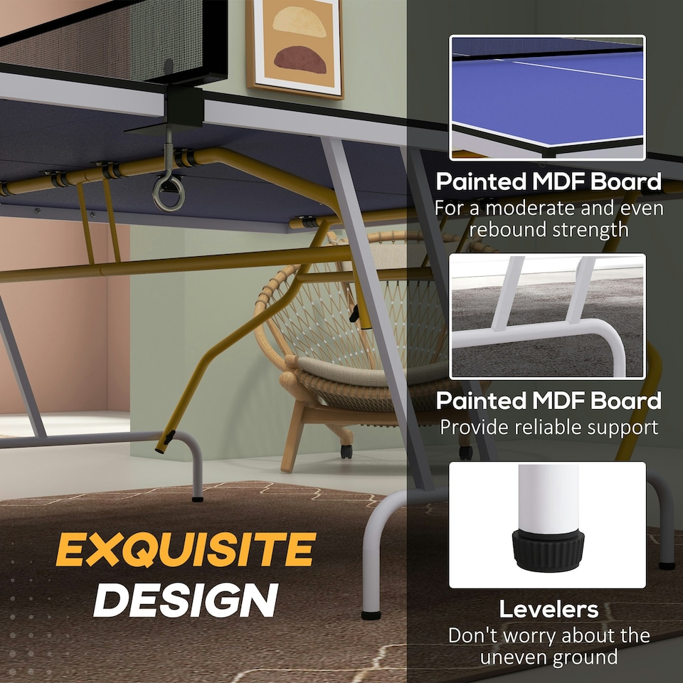 image 1 of SPORTNOW 9FT Foldable Table Tennis Table with Cover, Net, Paddles, Balls - Blue