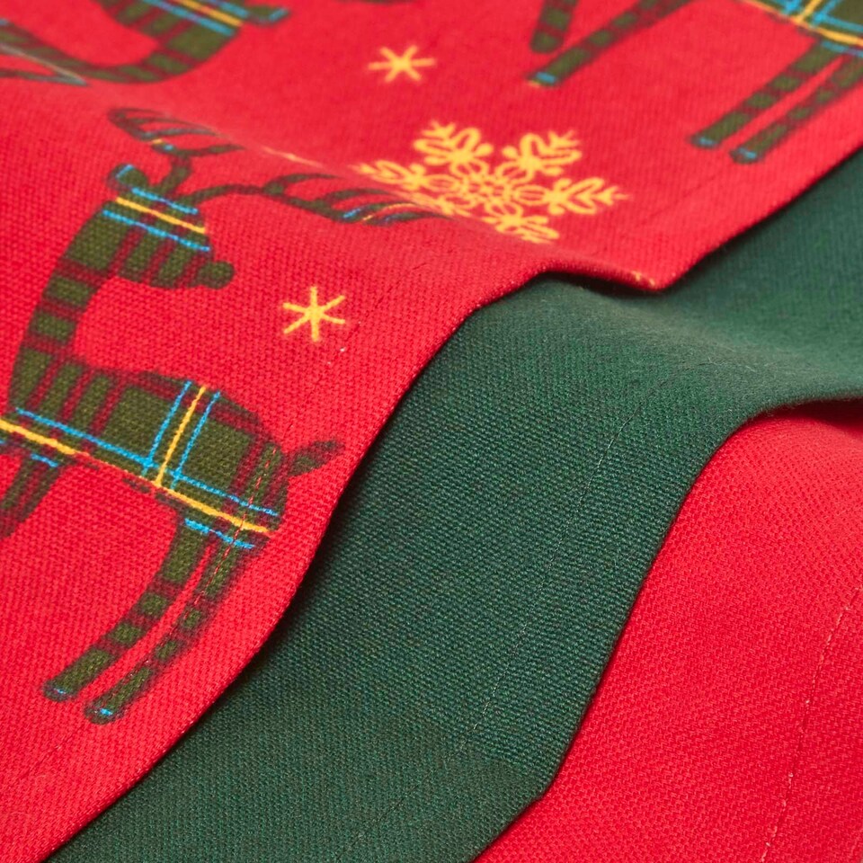 image 1 of Homescapes Red Reindeer Set of 3 Christmas Tea Towels | Red | One size | 3