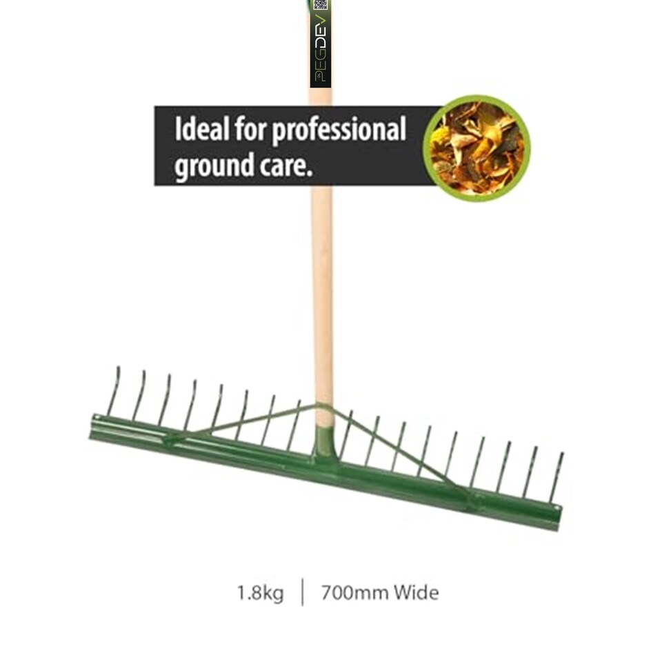 image 1 of Pegdev 18 Tooth Heavy Duty Metal Landscape Rake with Hardwood Handle