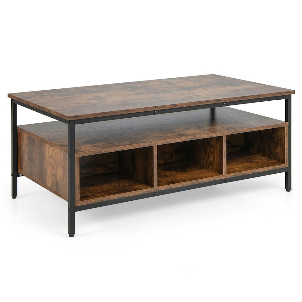 image 1 of COSTWAY Coffee Table Wooden Cocktail Center Table w/Storage Shelf Brown