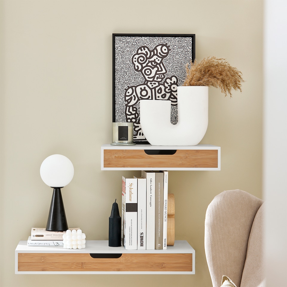 image 1 of SoBuy FRG92-WN,Floating Shelf Wall Shelf with Drawer | White | White | 1