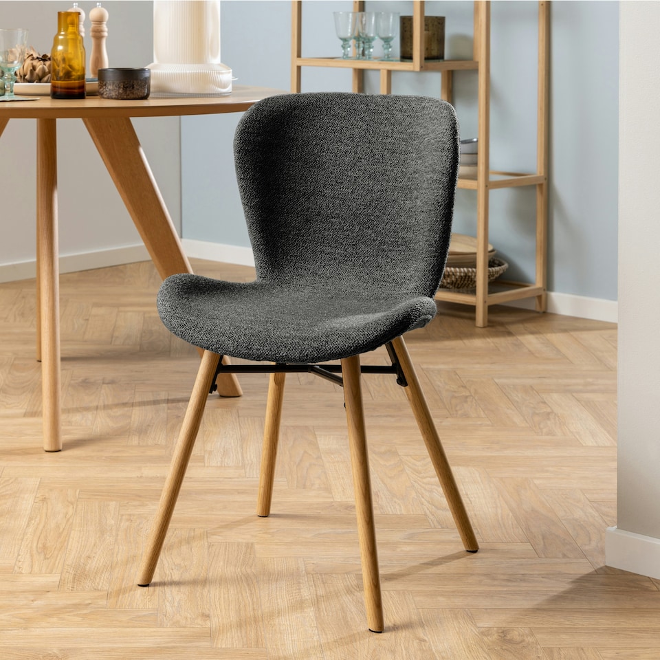 image 1 of Batilda Dining Chairs with Grey Fabric and Oak Set of 2