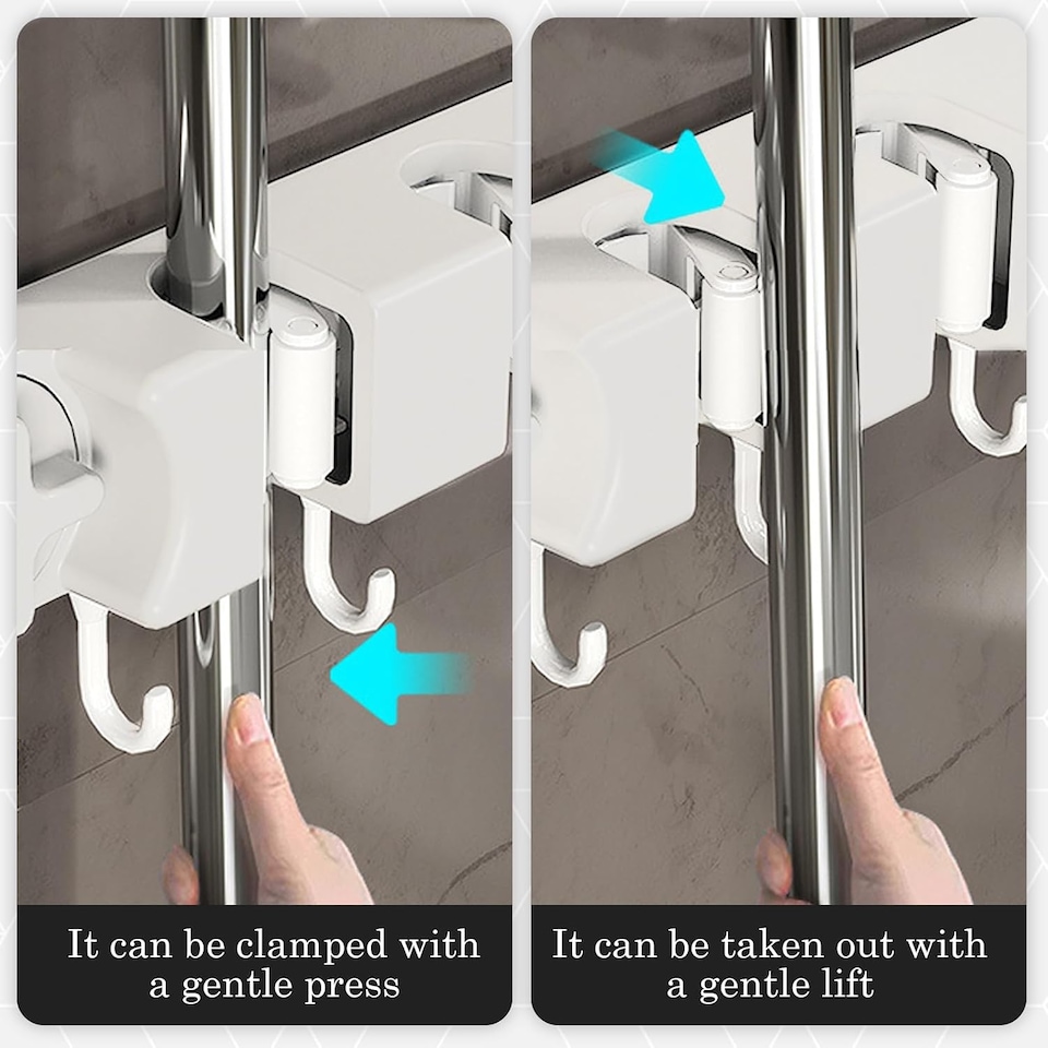 Broom Holder, Wall Mounted Self Adhesive Broom & Mop Holder with 4 ...