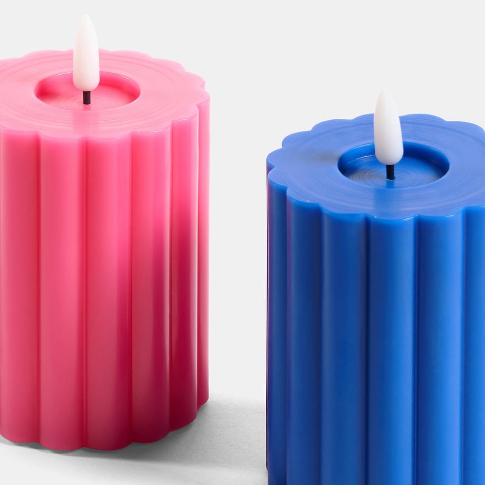 image 1 of OHS Set of 2 Ribbed Flameless LED Candles Decorative Lights Party Home | Multi | Blue & Pink