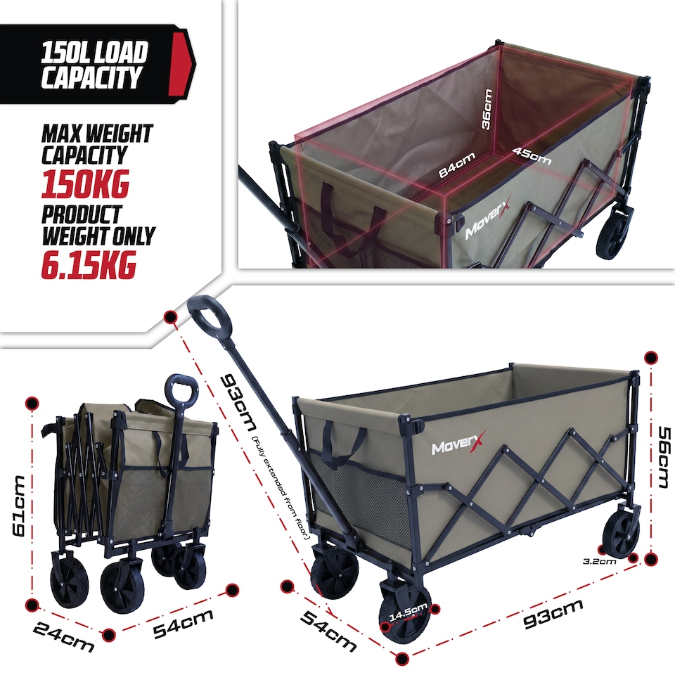 image 1 of MoverX 150L/150kg Folding Camping Trolley / Festival Wagon - Khaki