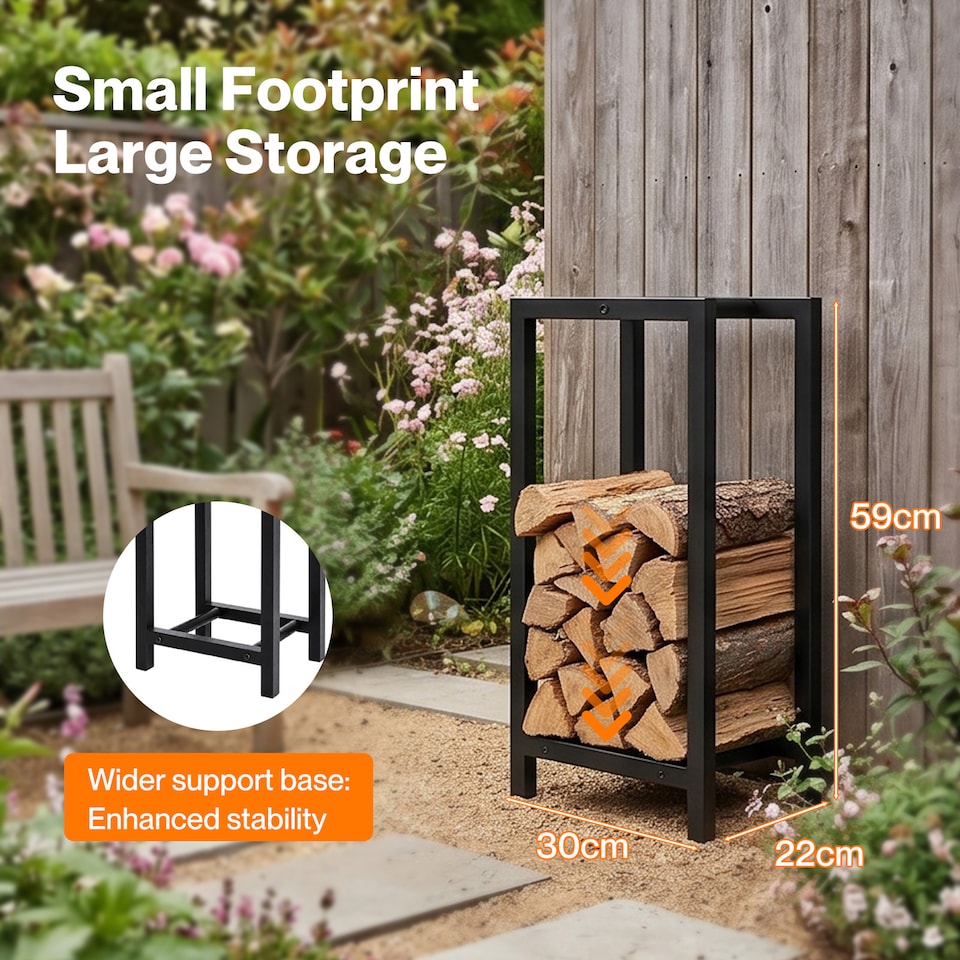 image 1 of Levede Firewood Rack Metal Outdoor Storage Log Holder Fireplace 30 x 22 x 59cm