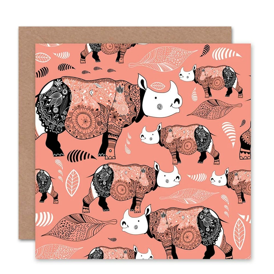 image 1 of Rhino Animal Stylized Pink Art Blank Just to Say Card