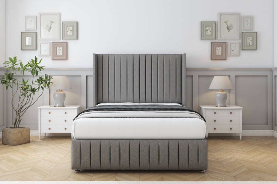 image 1 of Sloomy Marlborough Pewter Dumfries Divan Bed Base No Drawers With 54 Inch Wingback Headboard & 12 Inch Matching Footboard | Grey | Pewter | Single | 1
