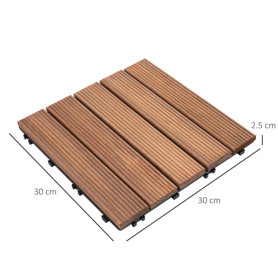 image 1 of Outsunny 27pc Floor Tiles Interlocking Solid Wood DIY Deck Tiles Outdoor Brown