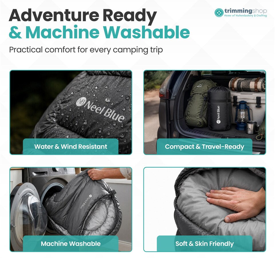 image 1 of 350GSM Mummy Waterproof Sleeping Bag with Hood, 6ft Adults - 3-4 Season