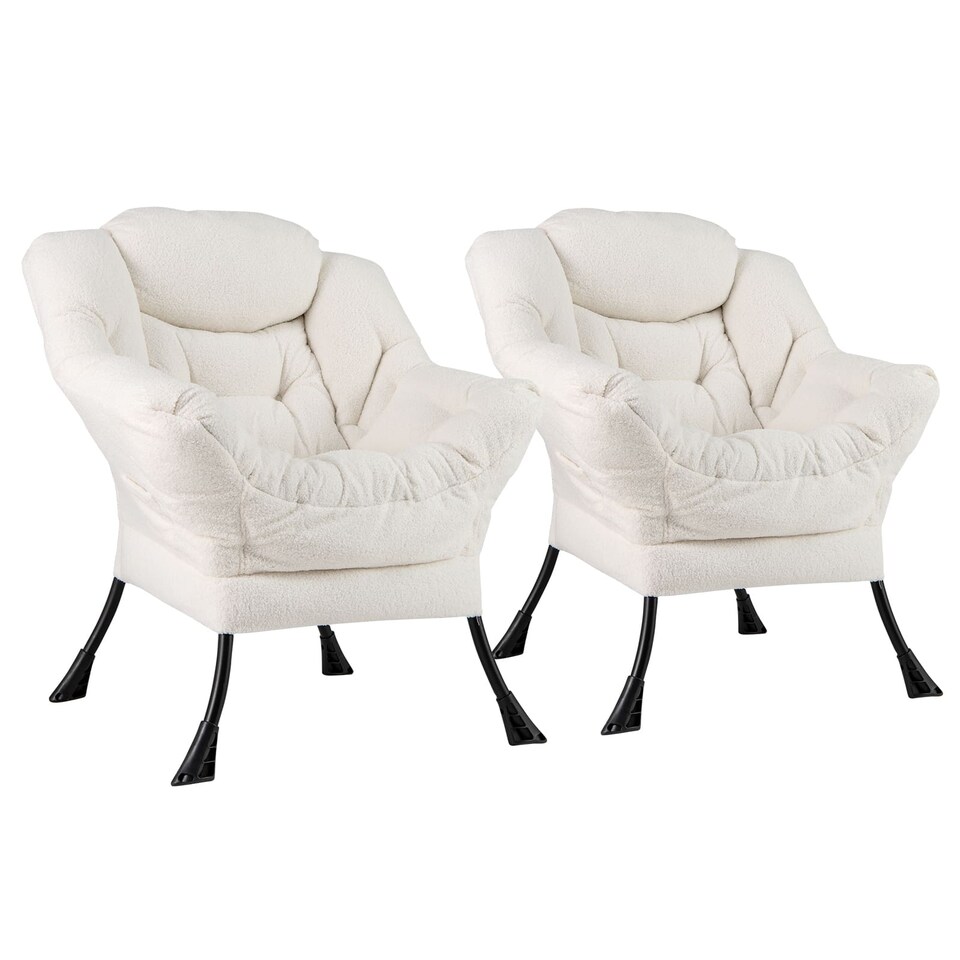 image 1 of COSTWAY Large Lazy Chair Sherpa Upholstered Accent Chair Beige