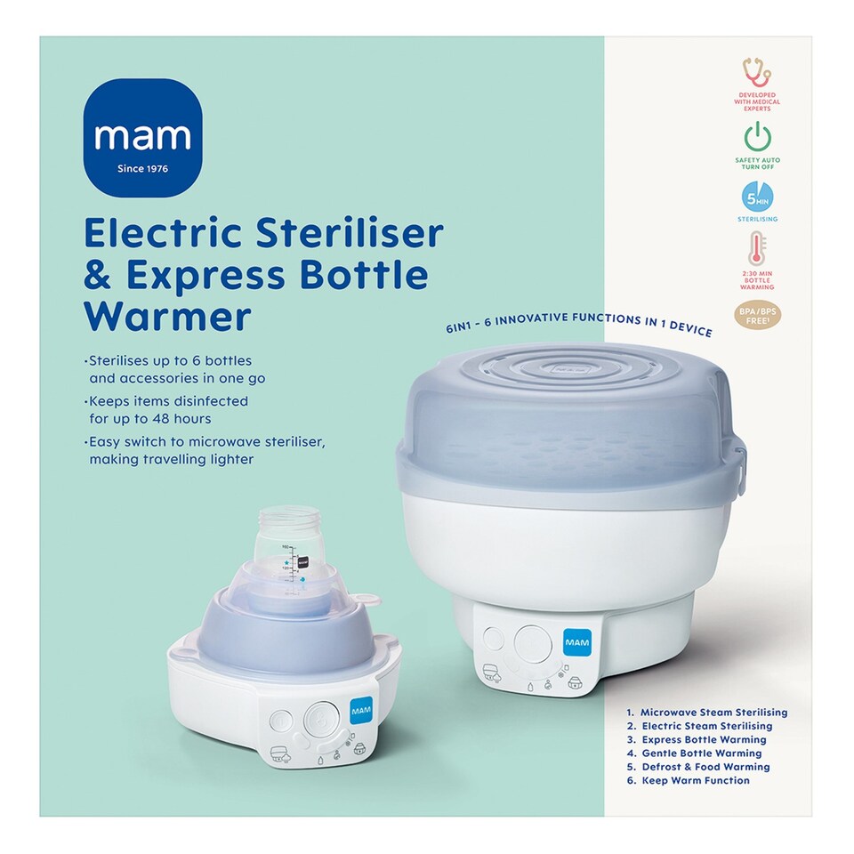 image 1 of MAM 6-in1 Anti-Colic Electric Baby Bottle Steriliser & Express Bottle Warmer Set