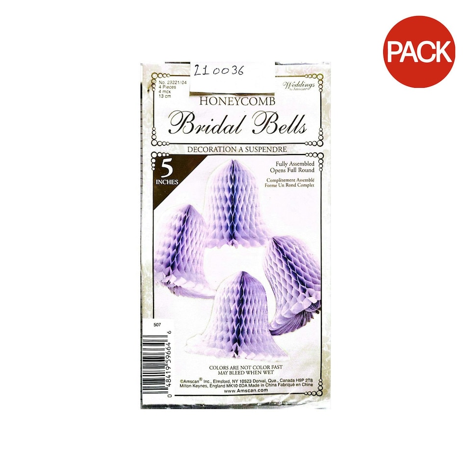 Amscan Honeycomb Bell Bridal Hanging Decoration (Pack of 4) - Violet - One Size