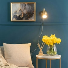 ValueLights Pair of - Plug in Brushed Antique Brass Cone Easy Fit Wall Lights with Adjustable Head