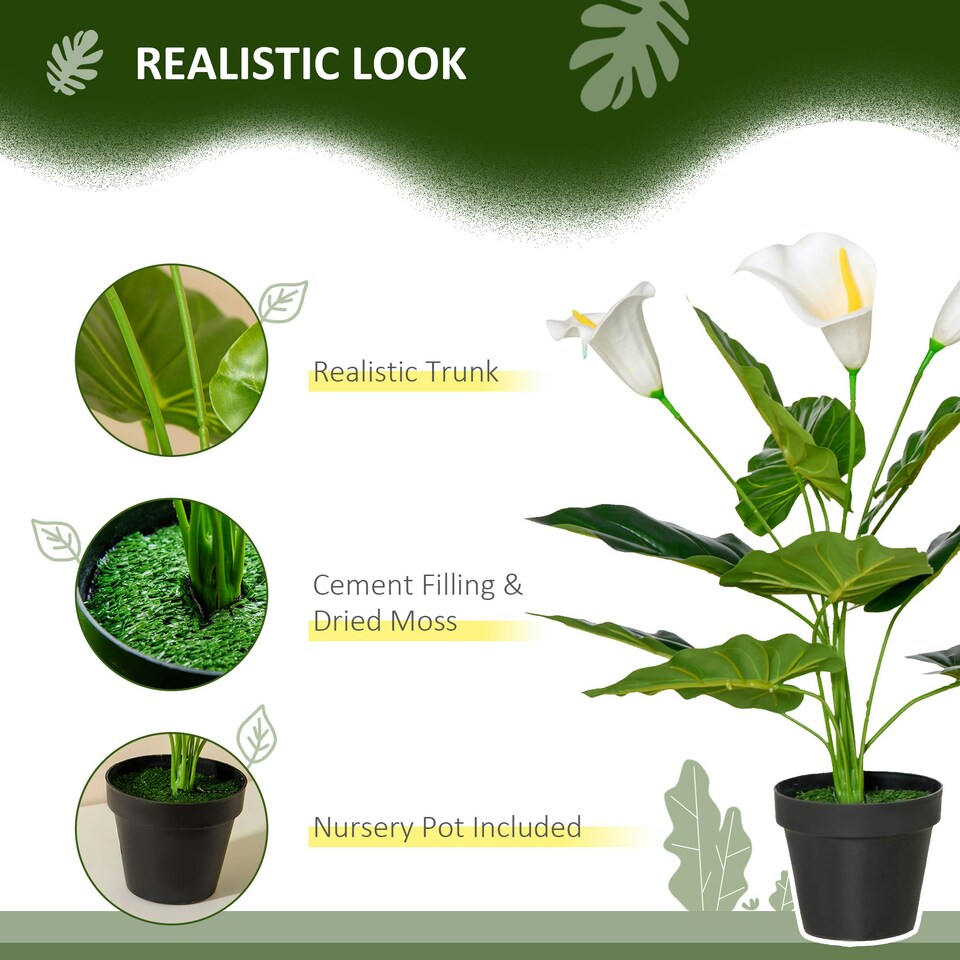 image 1 of HOMCOM Artificial Set of 2 Calla Lily Flower Faux Plant for Indoor Décor