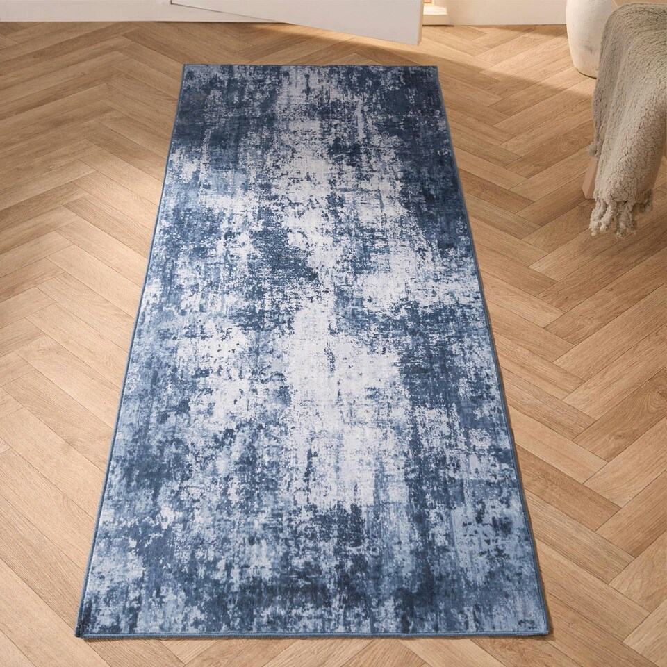 image 1 of OHS Abstract Print Washable Indoor Carpet Floor Rug Runner, 66x200cm - Navy Blue Blue | Navy Blue | 66x200cm