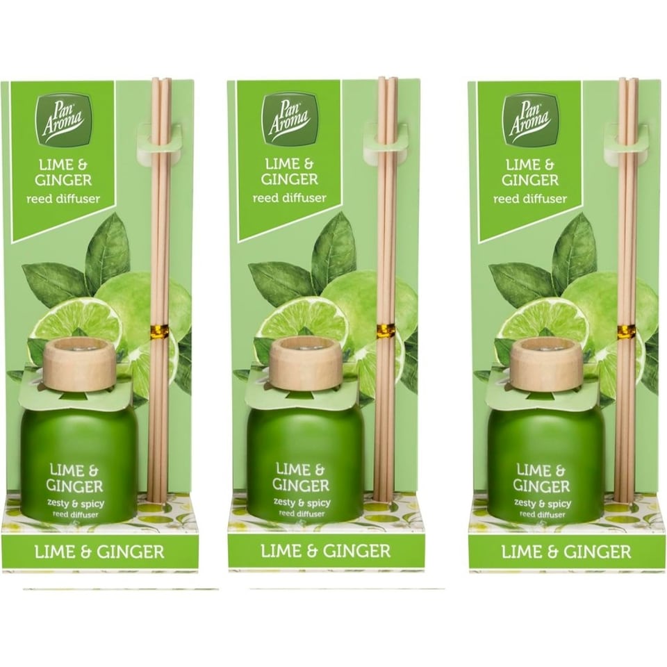 image 1 of Pack of 3 Pan Aroma Lime & Ginger Reed Diffusers 50ml