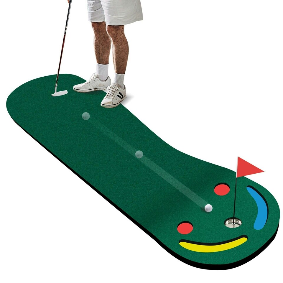image 1 of COSTWAY Golf Putting Set Golf Practice Three Putting Mat