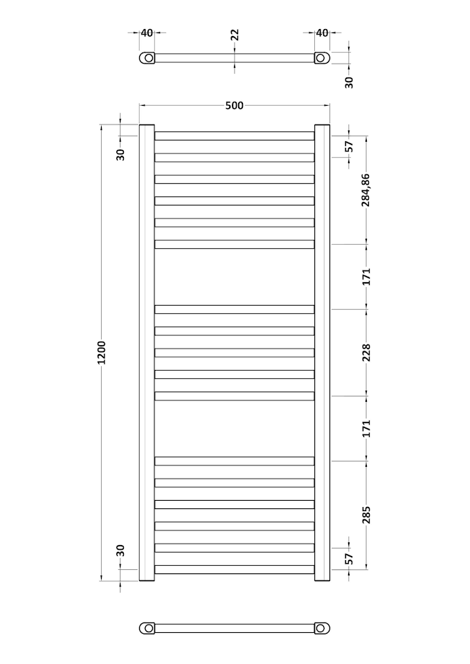 image 1 of Straight Towel Radiator with Round Rails 1200mm x 500mm, Brushed Brass