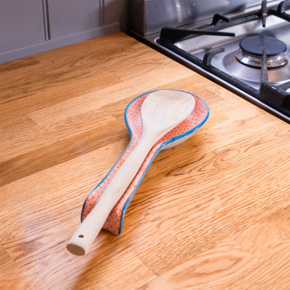 image 1 of Nicola Spring Hand-Printed Kitchen Spoon Rest - 26.5cm - Orange