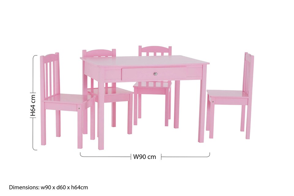 image 1 of Interiors by Premier Pink Kids 5 Piece Dining Set, Playful Dining Table with 4 Dining Chairs, Wooden Dining Table With Chairs Pink | Pink