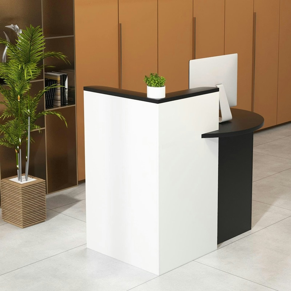 image 1 of COSTWAY Reception Desk with Lockable Drawer Black Black