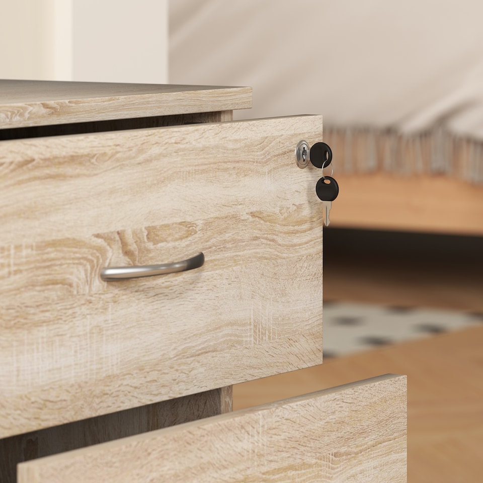 image 1 of HOMCOM 2 Drawer Lockable Filing Cabinet with Wheels, Mobile Filing Cabinet for Home Office, Small Printer Stand, Oak Wood Grain