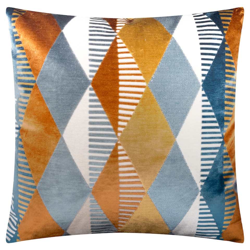 image 1 of Furn Metro Harlequin Velvet Cushion | Orange | Ginger