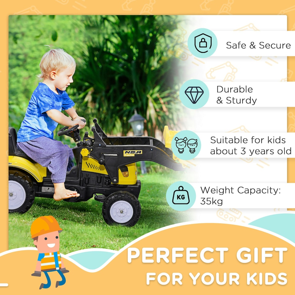 image 1 of HOMCOM Pedal Go Kart Ride On Excavator W/ Front Loader Digger, Four Wheels Child