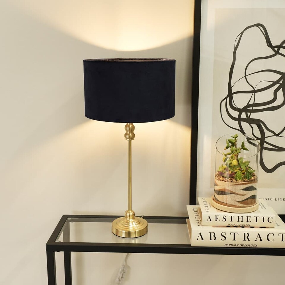 image 1 of ValueLights Maggie Gold Candlestick Table Lamp Black Velvet Shade | Gold