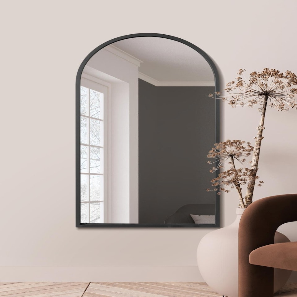image 1 of The Arcus - Black Framed Arched Leaner/Wall Mirror 55" X 27.5" (140CM X 70CM) | Black