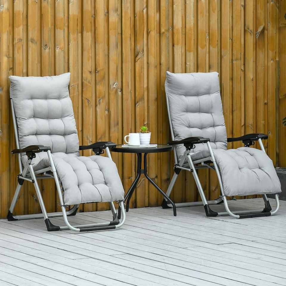 image 1 of Outsunny 2 PCS Reclining Zero Gravity Chair Folding Lounger Cushion Light Grey