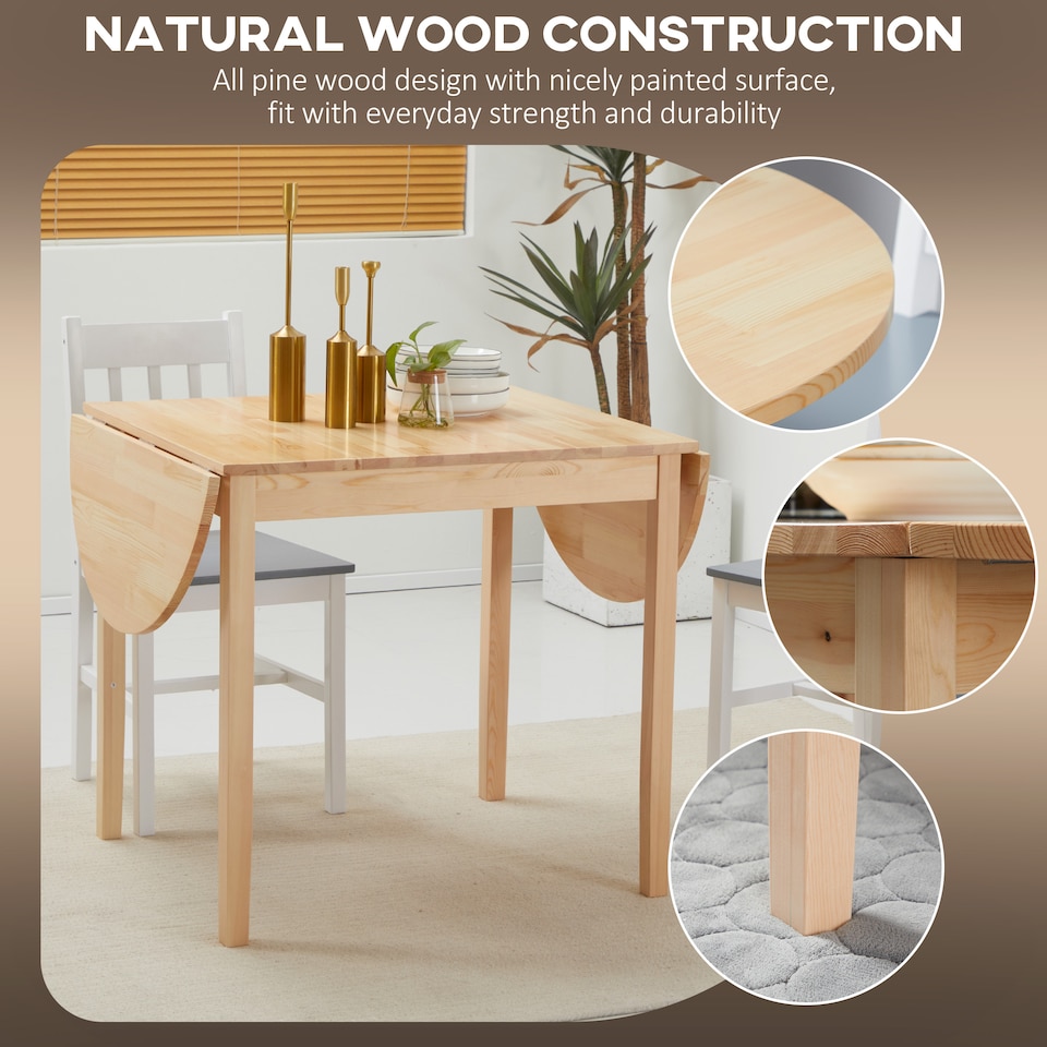 image 1 of HOMCOM Foldable Dining Table, Solid Wood Drop Leaf Table, Natural