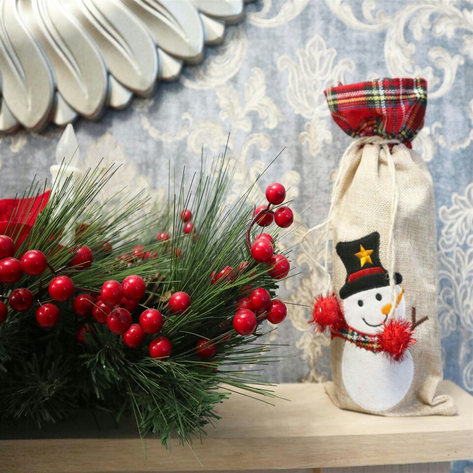 image 1 of Christmas Snowman Wine Bottle Cover - 15x35cm