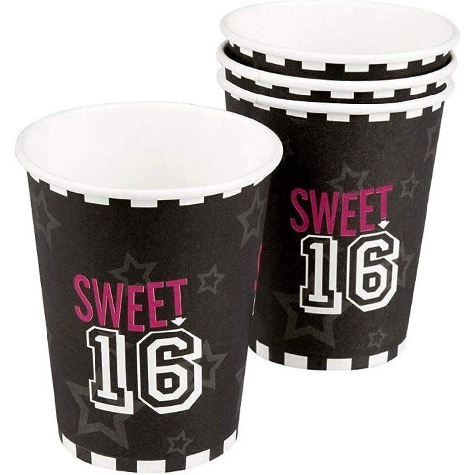 image 1 of Boland Sweet 16 Disposable Cup (Pack of 6) - Black/White - One Size