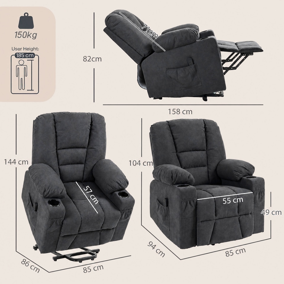 image 1 of HOMCOM Riser and Recliner Chair w/ Remote, Lift Chair for Elderly, Charcoal Grey